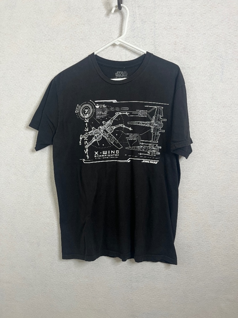Star Wars X-Wing Starfighter Blueprint Graphic Tee Black T-Shirt Size L